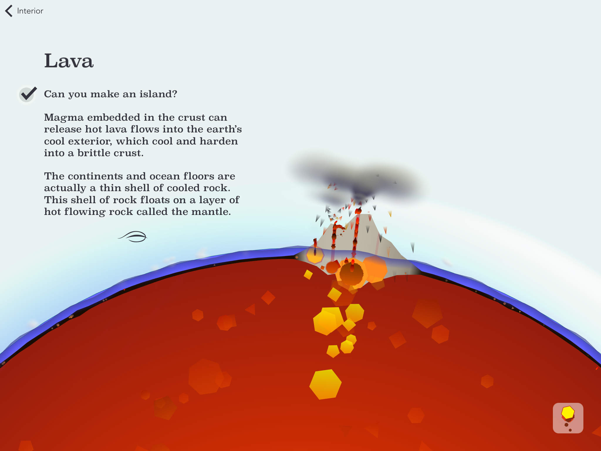 Interactive lava simulation integrated into a textbook with a checklist of tasks