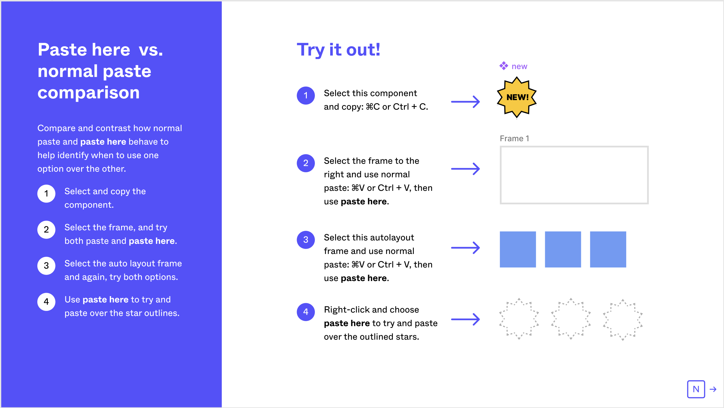 Figma document demonstrating explanation interleaved with interactive exercise